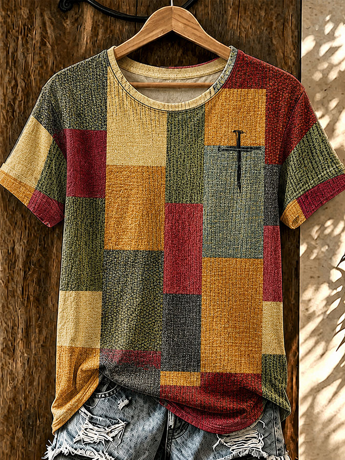 Women'S Western Cross Printed Casual Round Neck T-Shirt