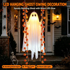 🎃 Limited Halloween Sale 👻✨LED Hanging Ghost Swing Decoration, 5FT Remote Controlled Halloween Outdoor Hanging Decor