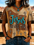 Women'S Retro Western Style Art Print Casual T-Shirt
