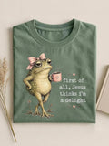 Damen-T-Shirt mit Rundhalsausschnitt und Kurzarm „First of all, Jesus thinks I'm a delight“