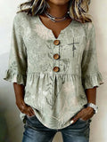 Women'S V-Neck Half Sleeved Shirt Printed Top