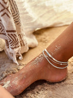 Silver Layered Waterproof Anklet Set for Women
