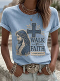 Damen Retro "Walk By Faith" Print T-Shirt
