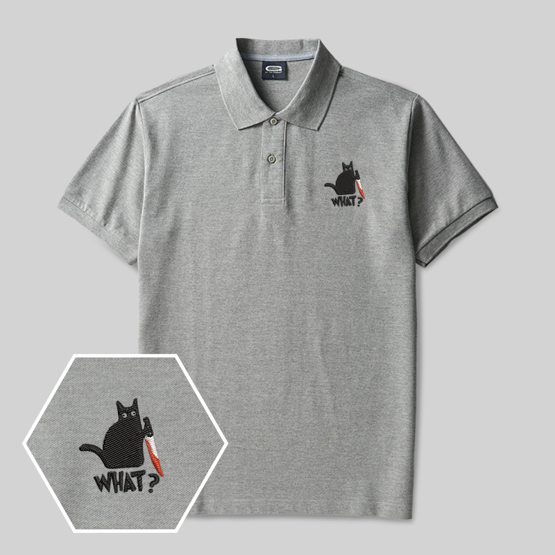 Cat What? Geek Embroidered Polo Shirt