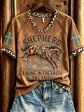 Women's Western Horse Turquoise Leopard Print V-Neck T-Shirt