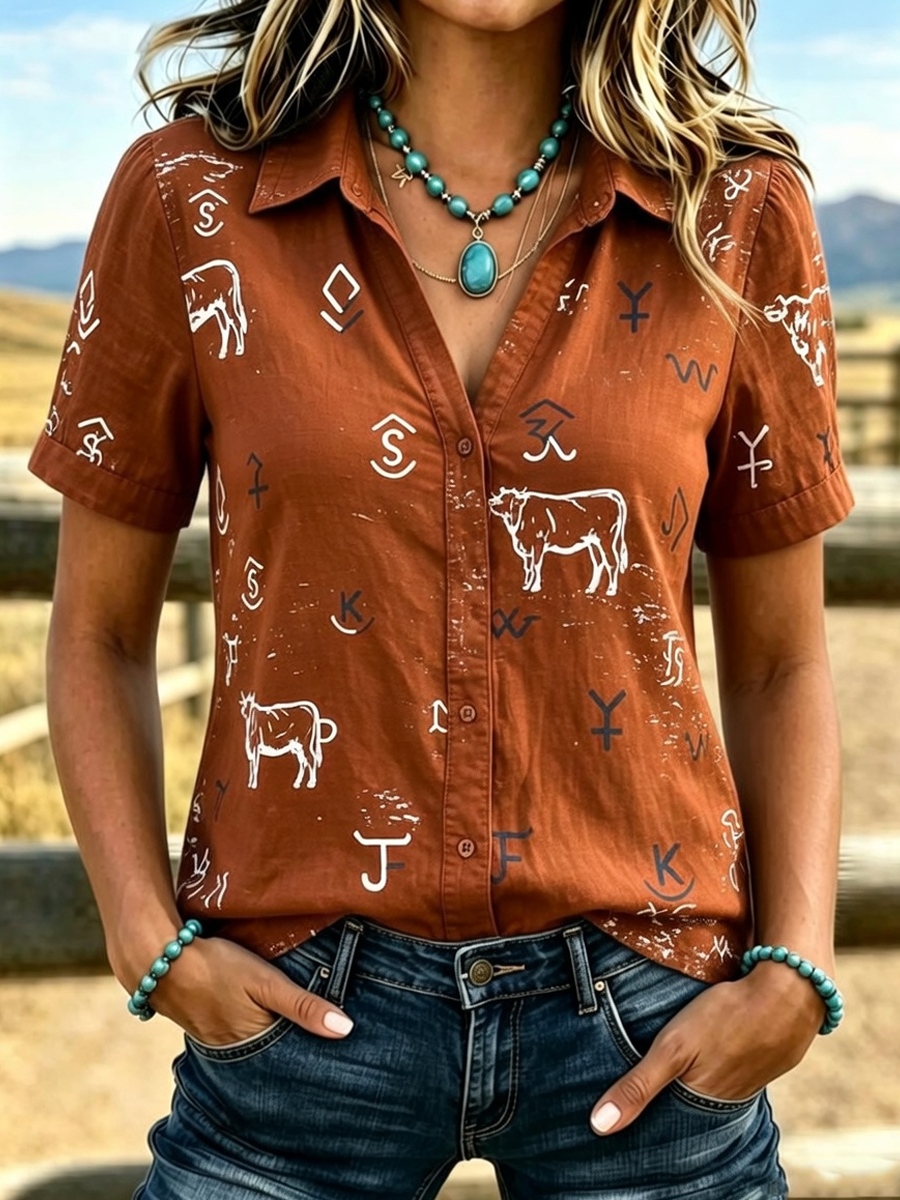 Camisa de mujer de estilo vaquero con estampado retro