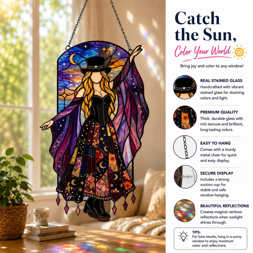 💥💃 Stevie Nicks 🤘 Handmade Stained Glass Spinning Suncatcher