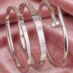 Women's Stainless Steel Flower Nail Design Bracelet Set