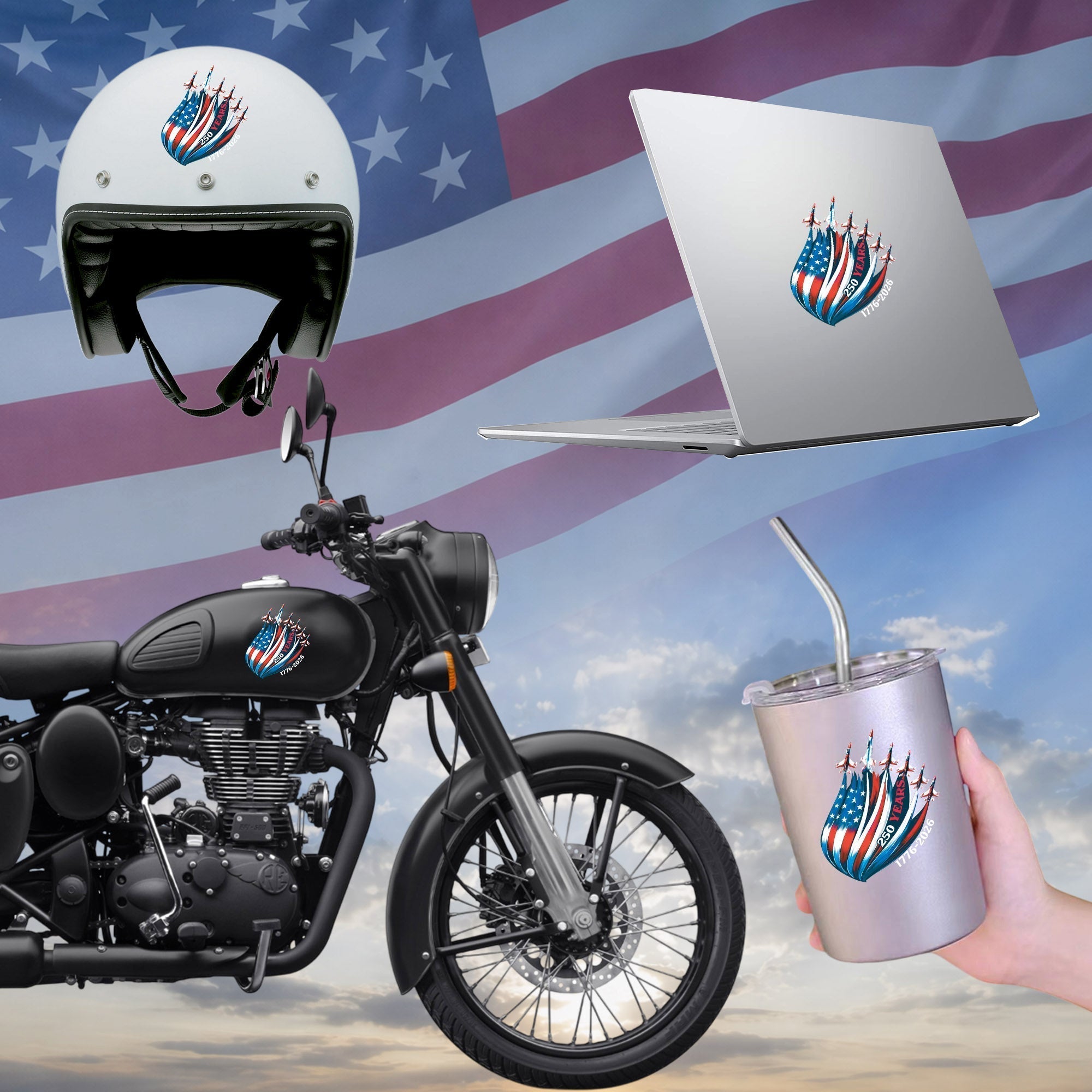 America 250th Anniversary Decal 1776-2026 Patriotic USA Flag Car Window Sticker