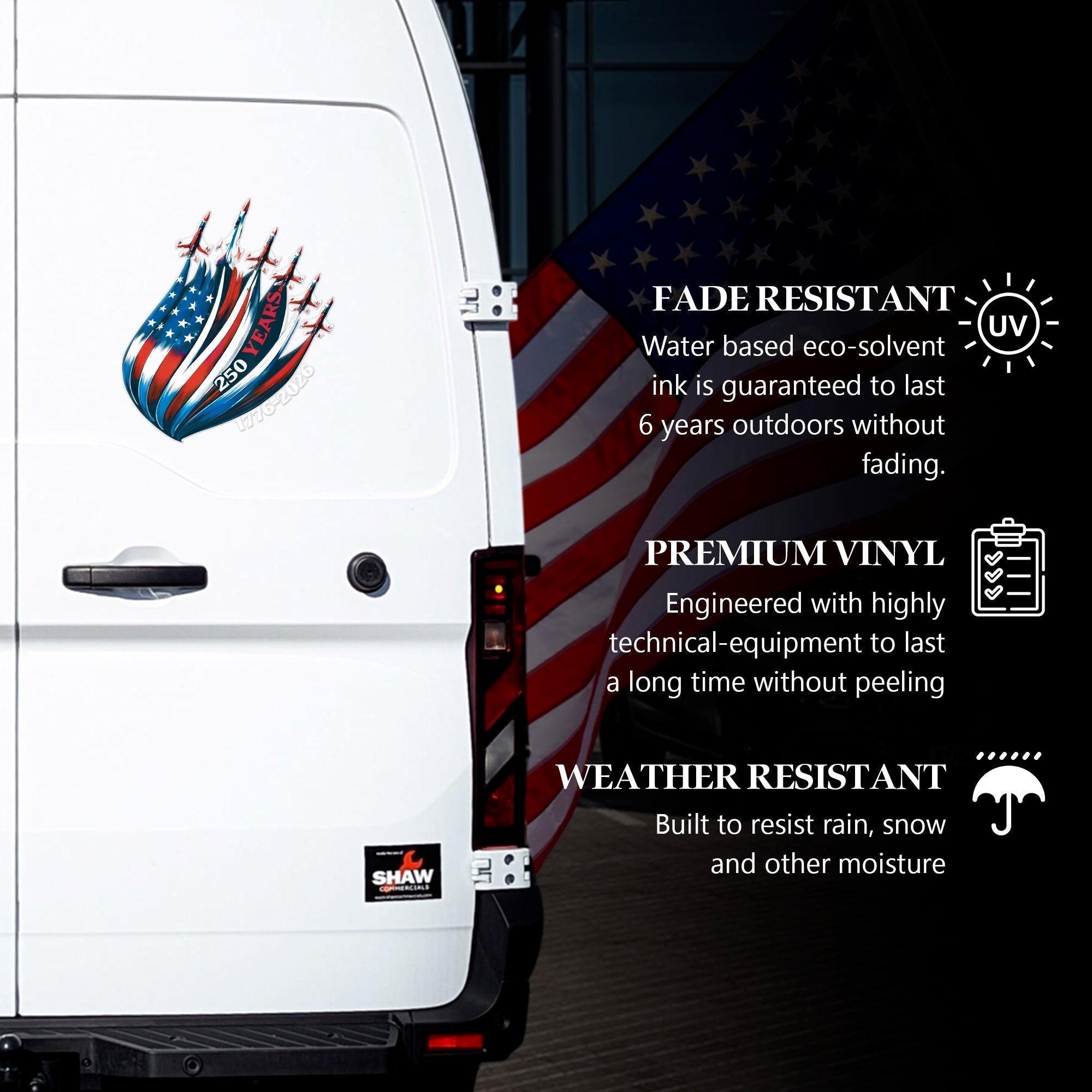 America 250th Anniversary Decal 1776-2026 Patriotic USA Flag Car Window Sticker