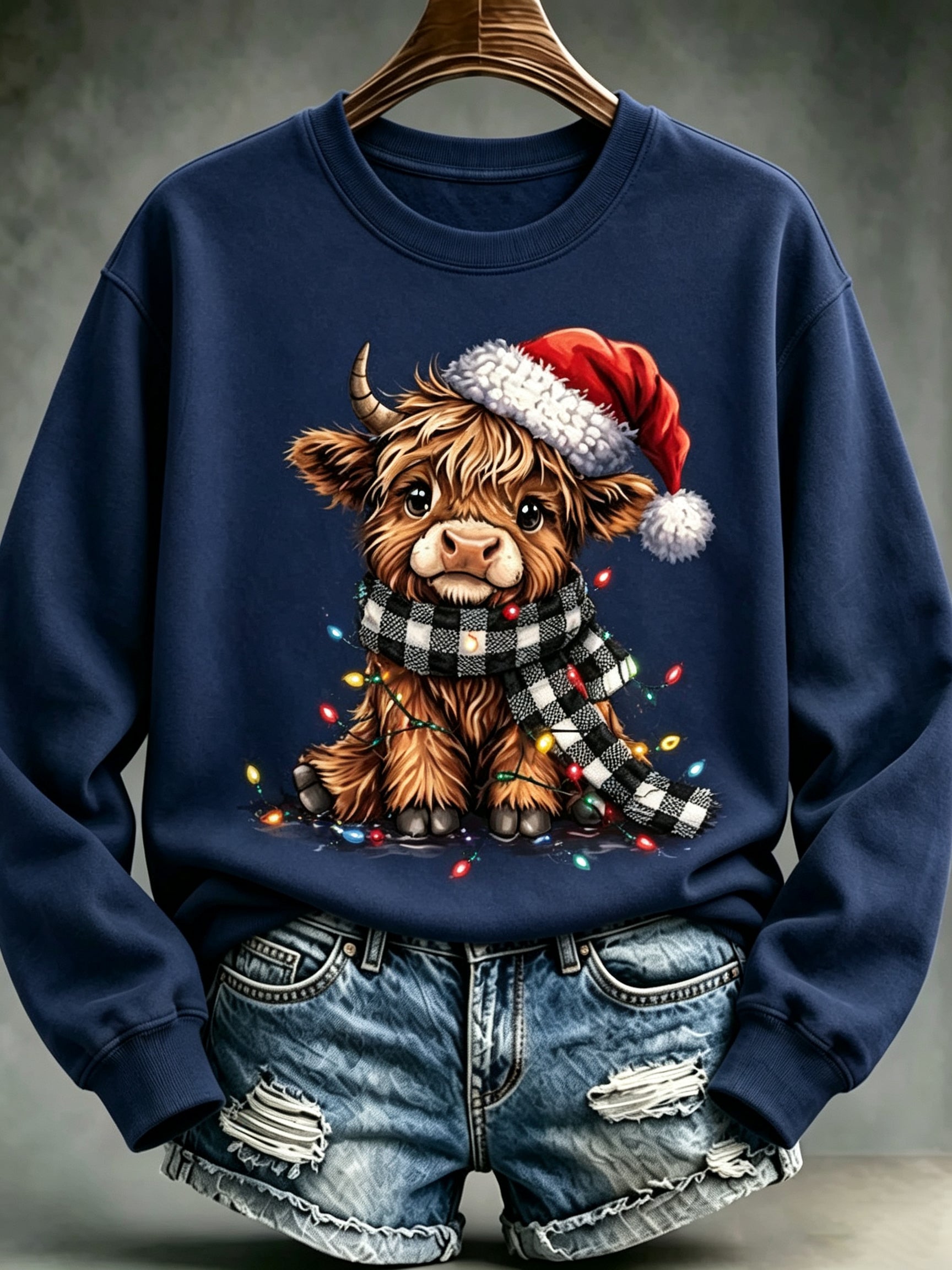 Women's Christmas Highland Cow Graphic Sweatshirt