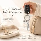 Maneja Con Cuidado Drive Safe Keychain with Cross & I Love You Charm