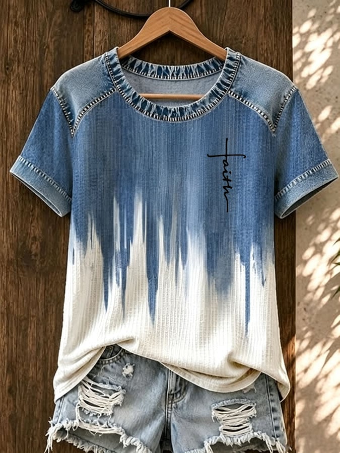 Damen lässiges Waffelmuster Strick-T-Shirt