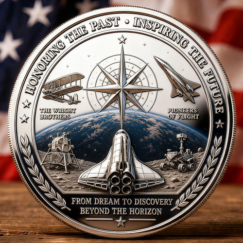 Moneda conmemorativa del patrimonio aeroespacial America 250 — Medalla coleccionable patriótica de exploración espacial 1776–2026