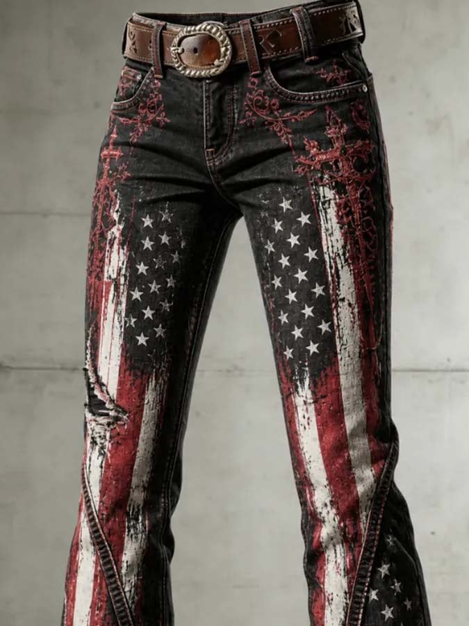 Women'S Casual Retro-Print Trousers