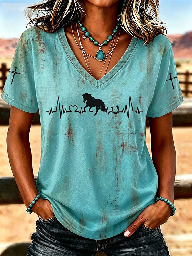 Women'S Western Faith Printed V-Neck T-Shirt