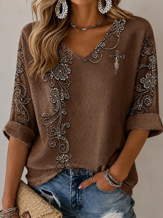 Camiseta de mujer de estilo western retro con estampado de fe