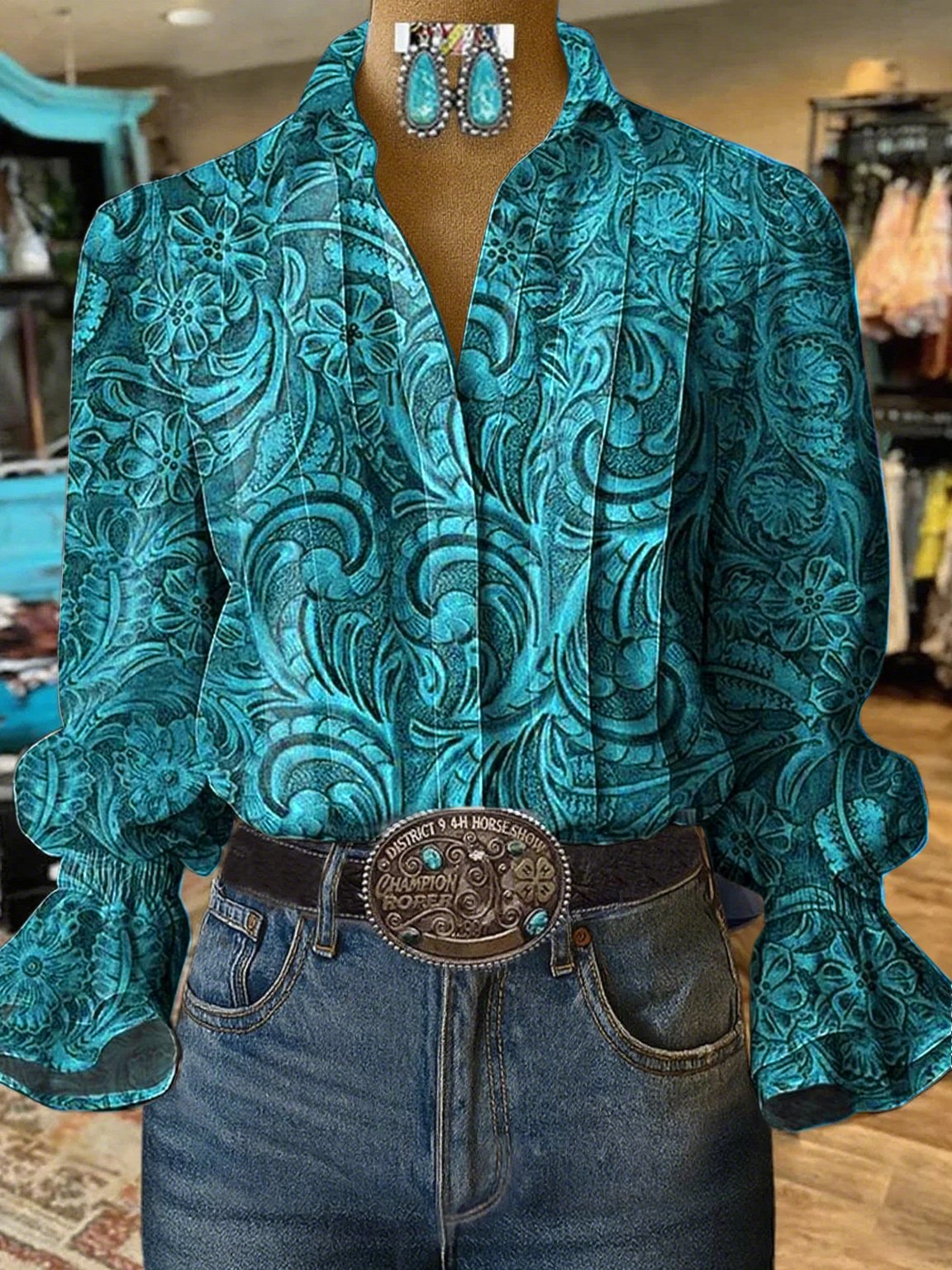 Camisa vaquera vintage de mujer con flores