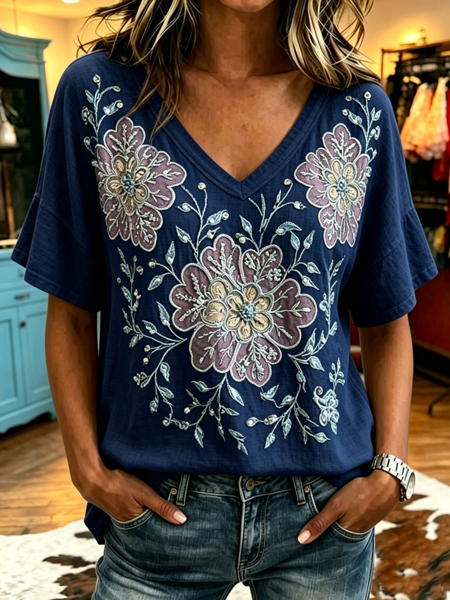 Top de arte floral retro para mujer