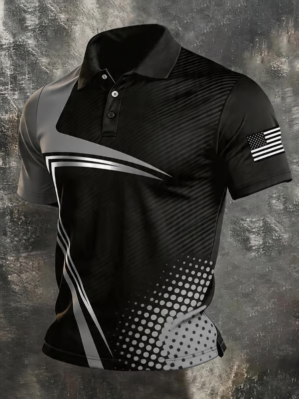 Men's Retro Patriot Color Block Polo Collar Short Sleeve