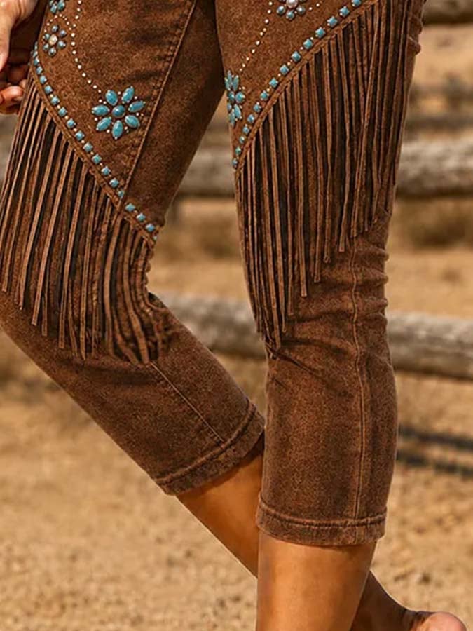 Women'S Vintage Tasseled Cropped Pants