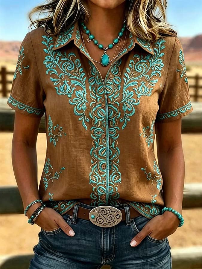 Camisa casual retro de mujer con estampado