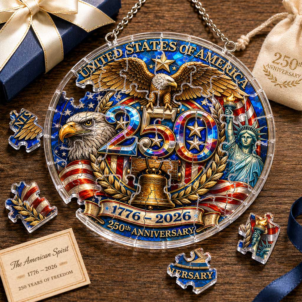 USA 250th Anniversary Acrylic Puzzle Hanging Ornament – 1776–2026 Patriotic Eagle Window Decor