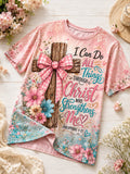 Damen Retro "I Can Do All Things Through Christ Who Strengthens Me" Glaube-Print T-Shirt
