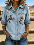 Women's Vintage-Style Western Print Shirt