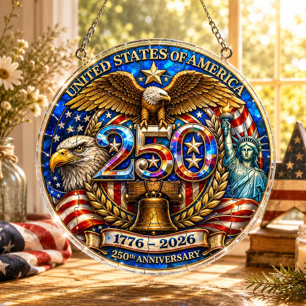 USA 250th Anniversary Acrylic Puzzle Hanging Ornament – 1776–2026 Patriotic Eagle Window Decor