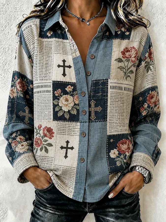 Women's Retro Fall Print  Top