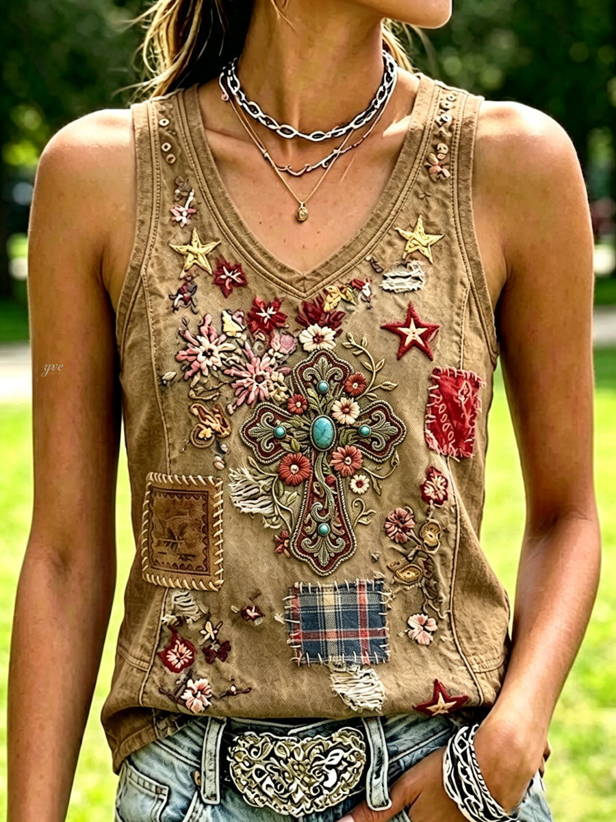Camiseta sin mangas de estilo western y de fe para mujer