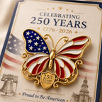 American Flag Butterfly Brooch Pin Celebrating 250 Years 1776–2026 Patriotic Butterfly Pin