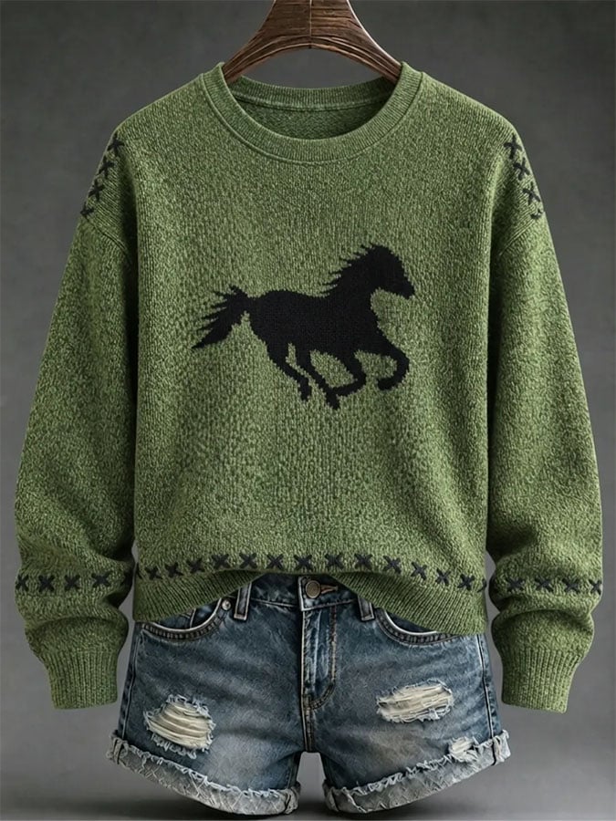 Women's Casual Print Long Sleeve Knit Top
