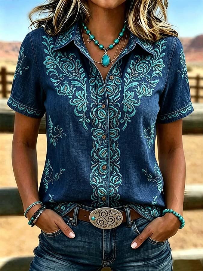 Women'S Casual Retro Print Shirt