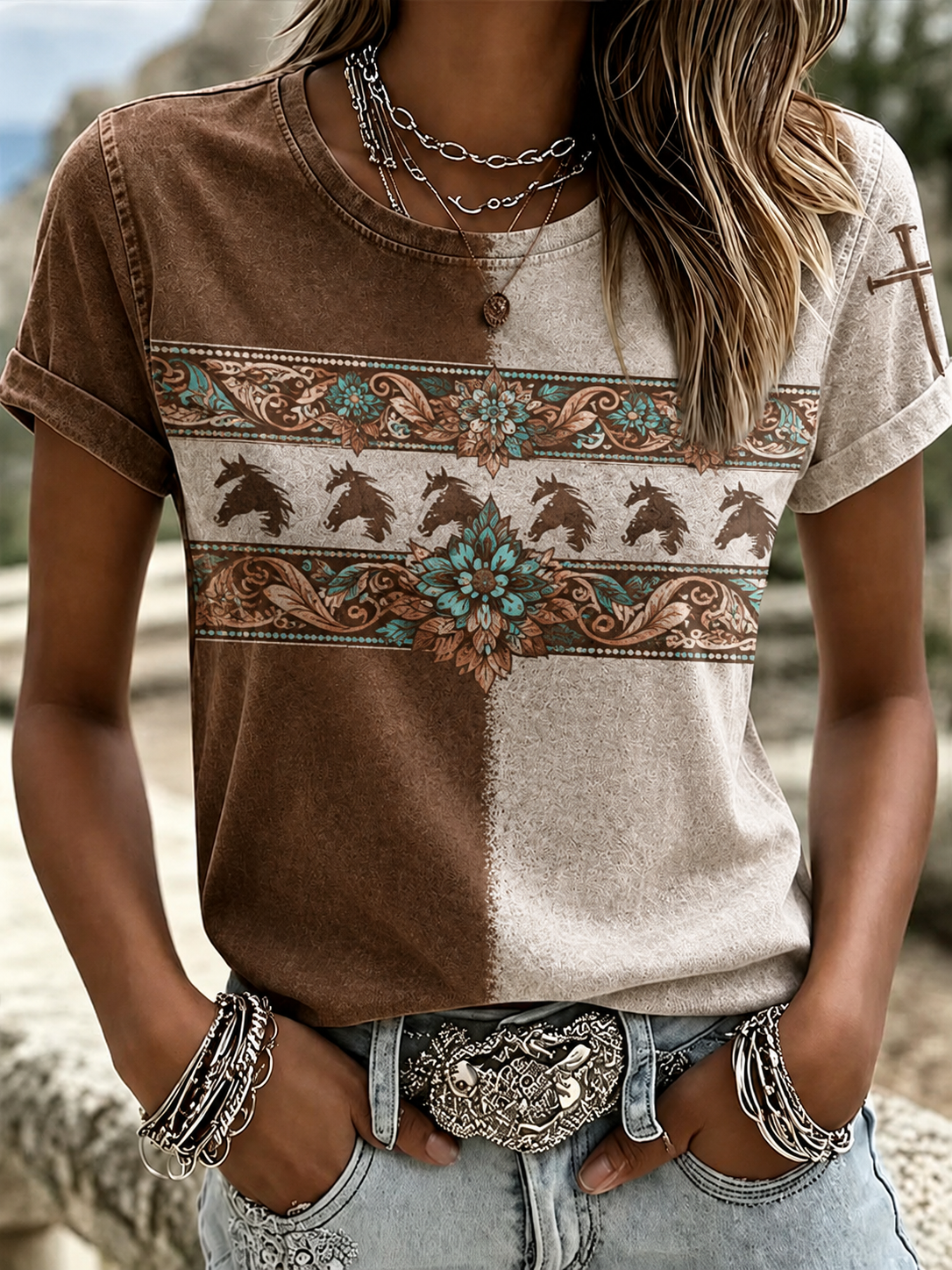 Women'S Clothing Belief Western Ethnic Art Printed Casual T-Shirt