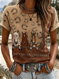 Women'S Western Style Animal Round Neck T-Shirt