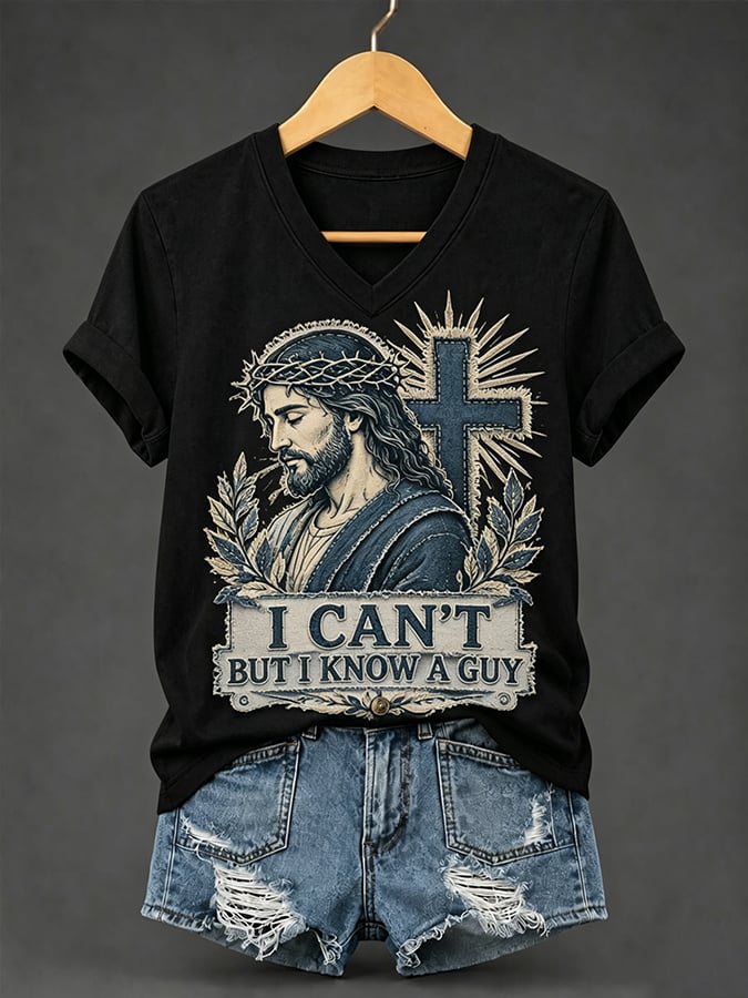 T-shirt rétro pour femme avec imprimé « I Can’t But I Know A Guy Faith »