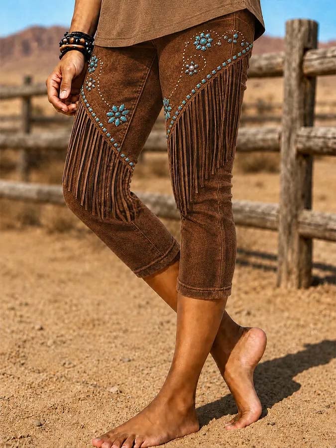Women'S Vintage Tasseled Cropped Pants