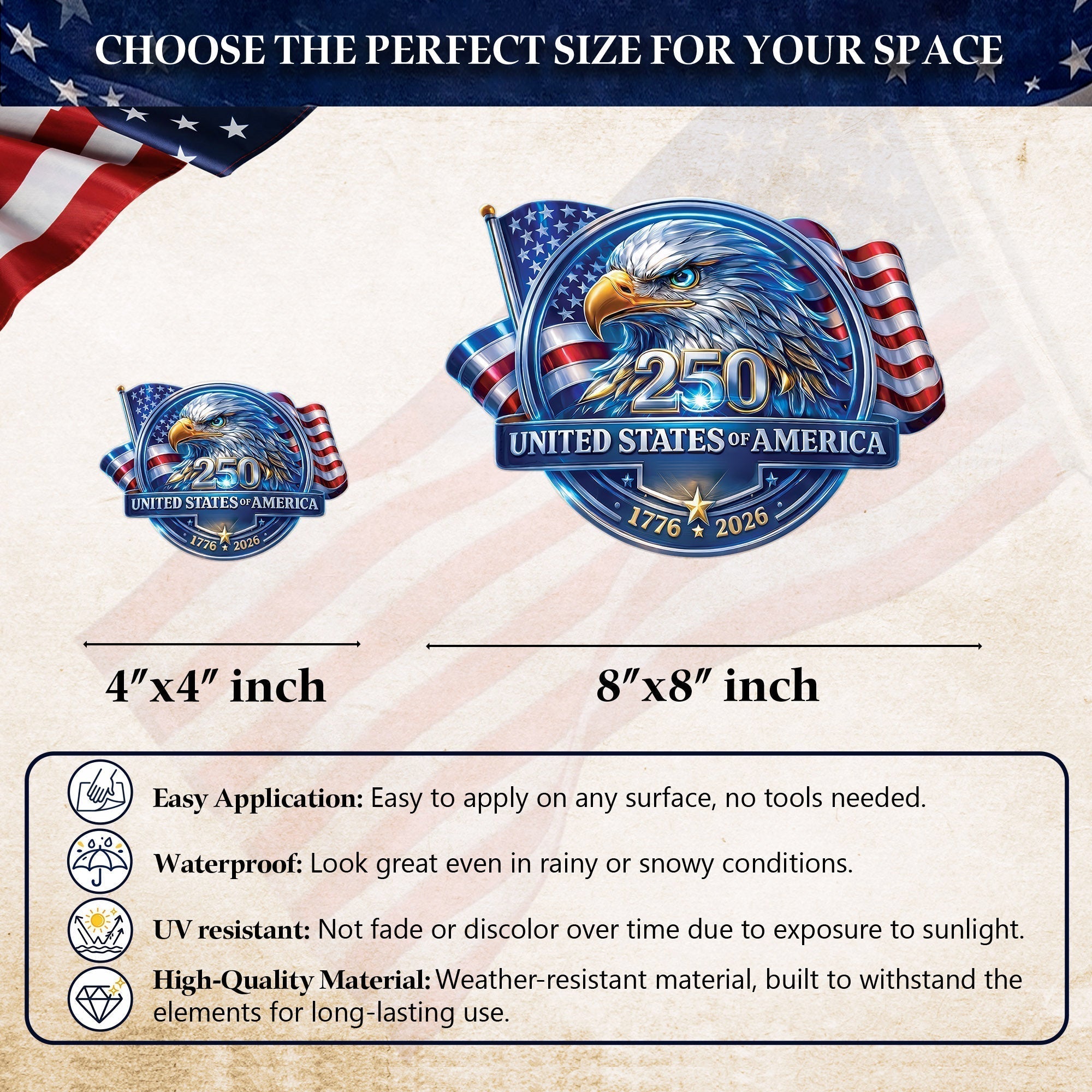 USA 250th Anniversary Eagle Decal – United States of America 1776–2026 Patriotic