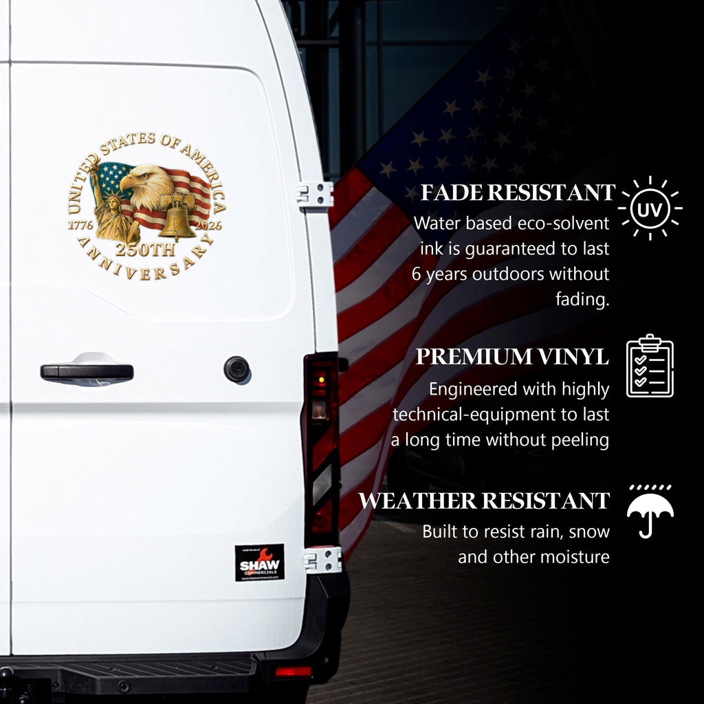 USA Flag Eagle Liberty Bell 250th Anniversary Decal 1776-2026 Patriotic Sticker