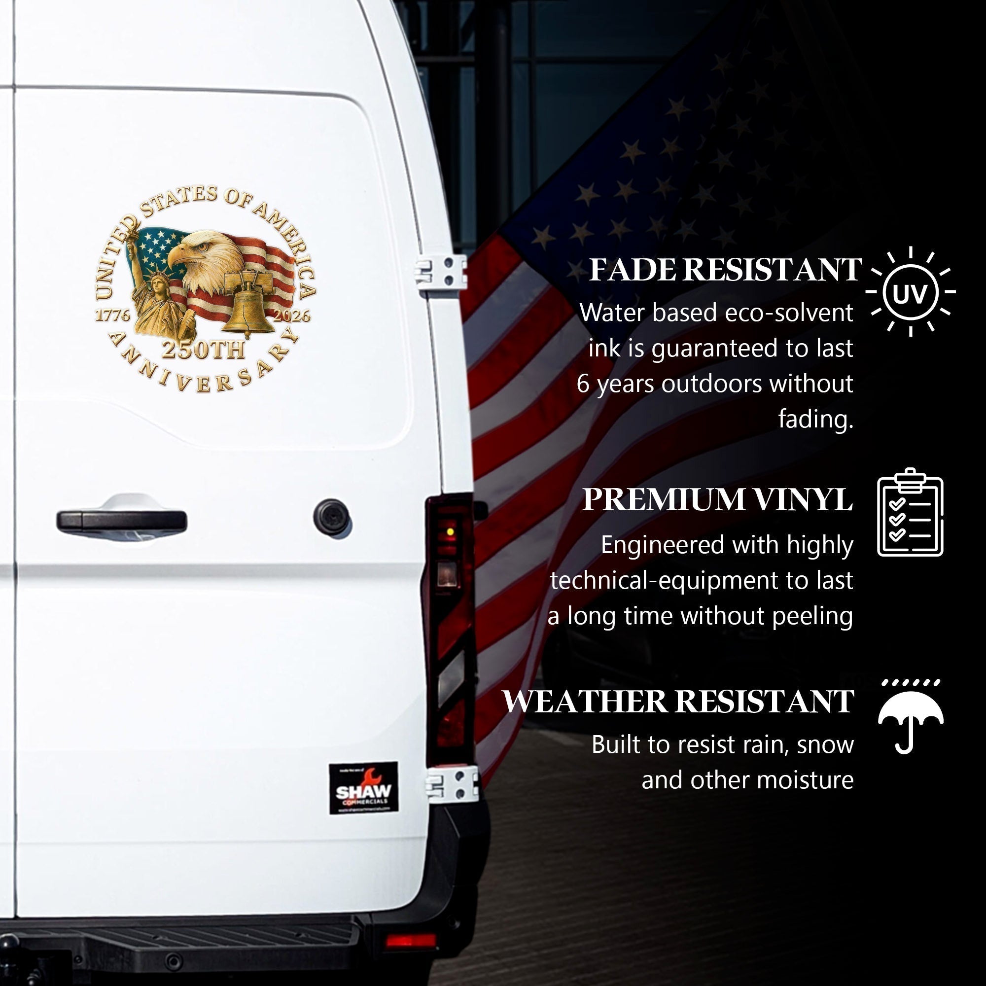 USA Flag Eagle Liberty Bell 250th Anniversary Decal 1776-2026 Patriotic Sticker