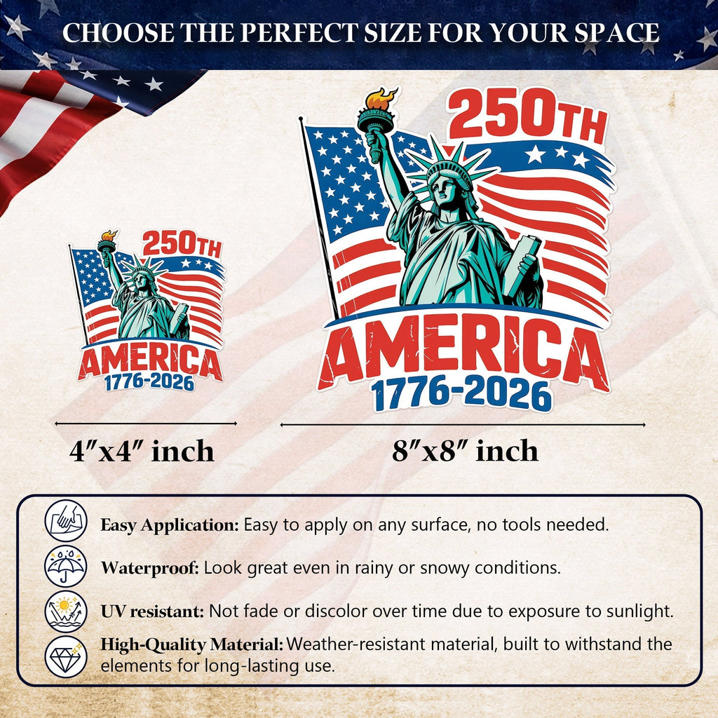 USA Flag Liberty Statue 250th Anniversary Decal Sticker 1776-2026