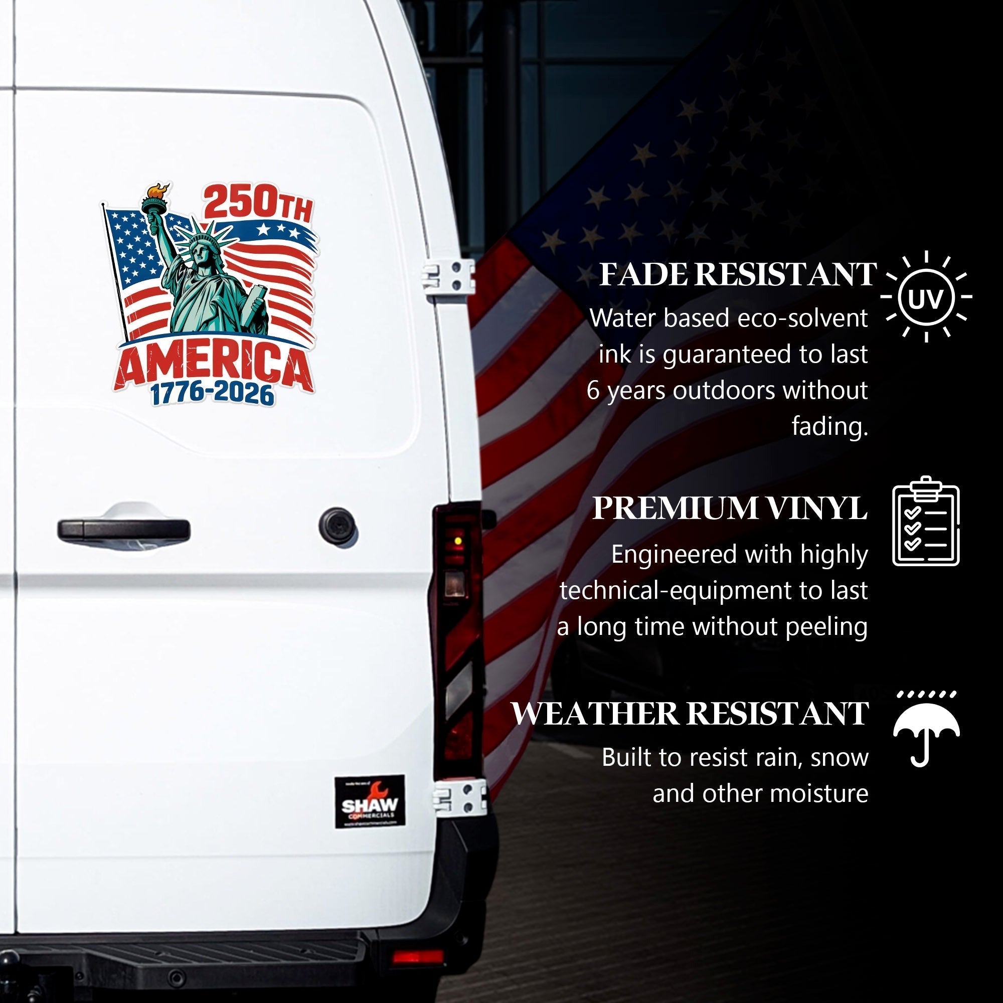 USA Flag Liberty Statue 250th Anniversary Decal Sticker 1776-2026