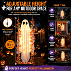 🎃 Limited Halloween Sale 👻✨LED Hanging Ghost Swing Decoration, 5FT Remote Controlled Halloween Outdoor Hanging Decor