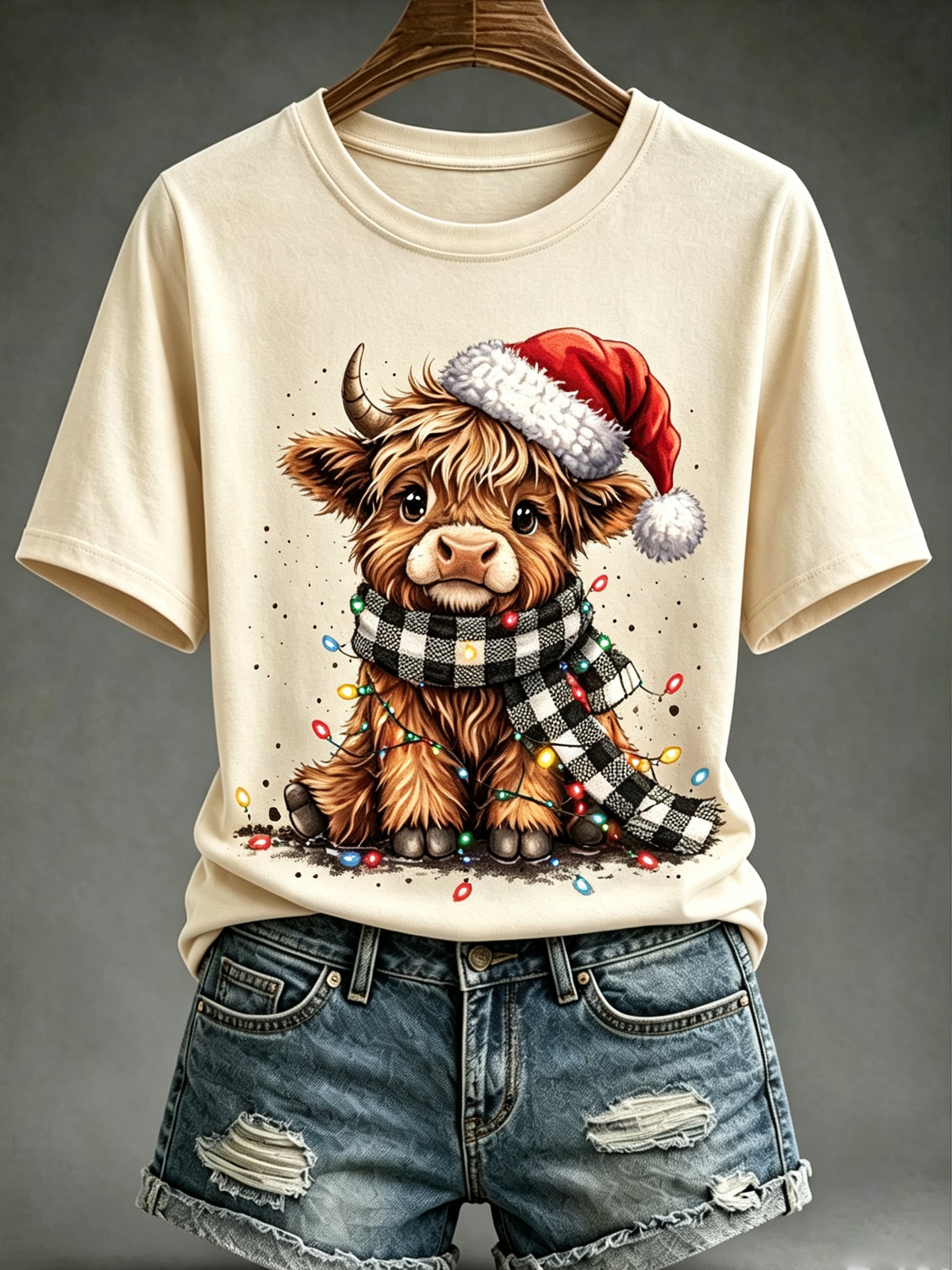 Women's Christmas Highland Cow Graphic T-Shirt