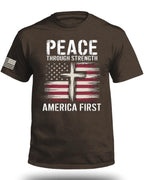 Peace Through Strength America First FRONT T-Shirt