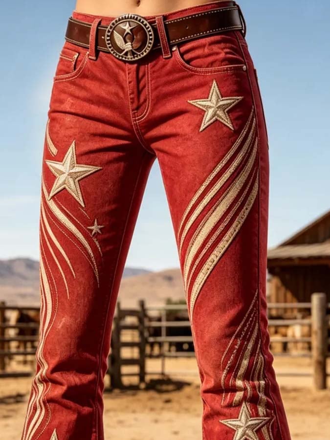 Women'S Casual Retro-Print Trousers