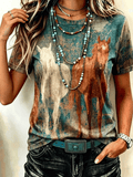 Women's Western style animal cross round neck T-shirt
