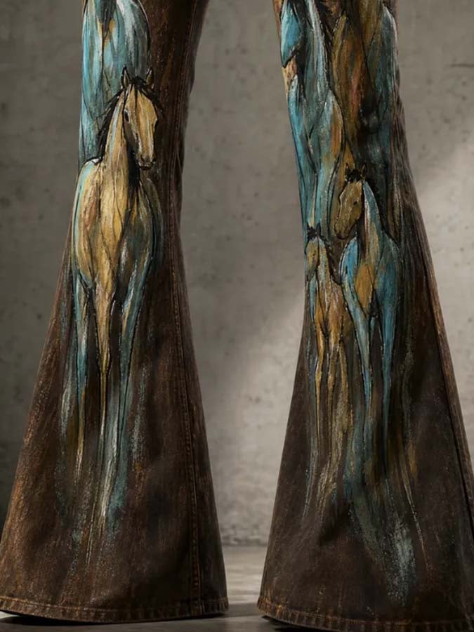 Women'S Casual Retro-Print Trousers